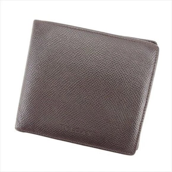Bvlgari Wallet Purse Bifold Brown leather Mens Authentic Used T9091